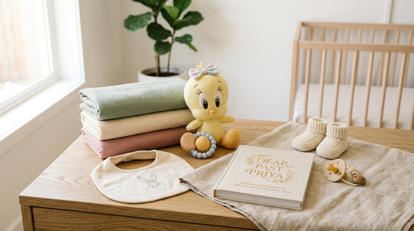 Toddler watching Baby Looney Tunes in a soft organic cotton bodysuit