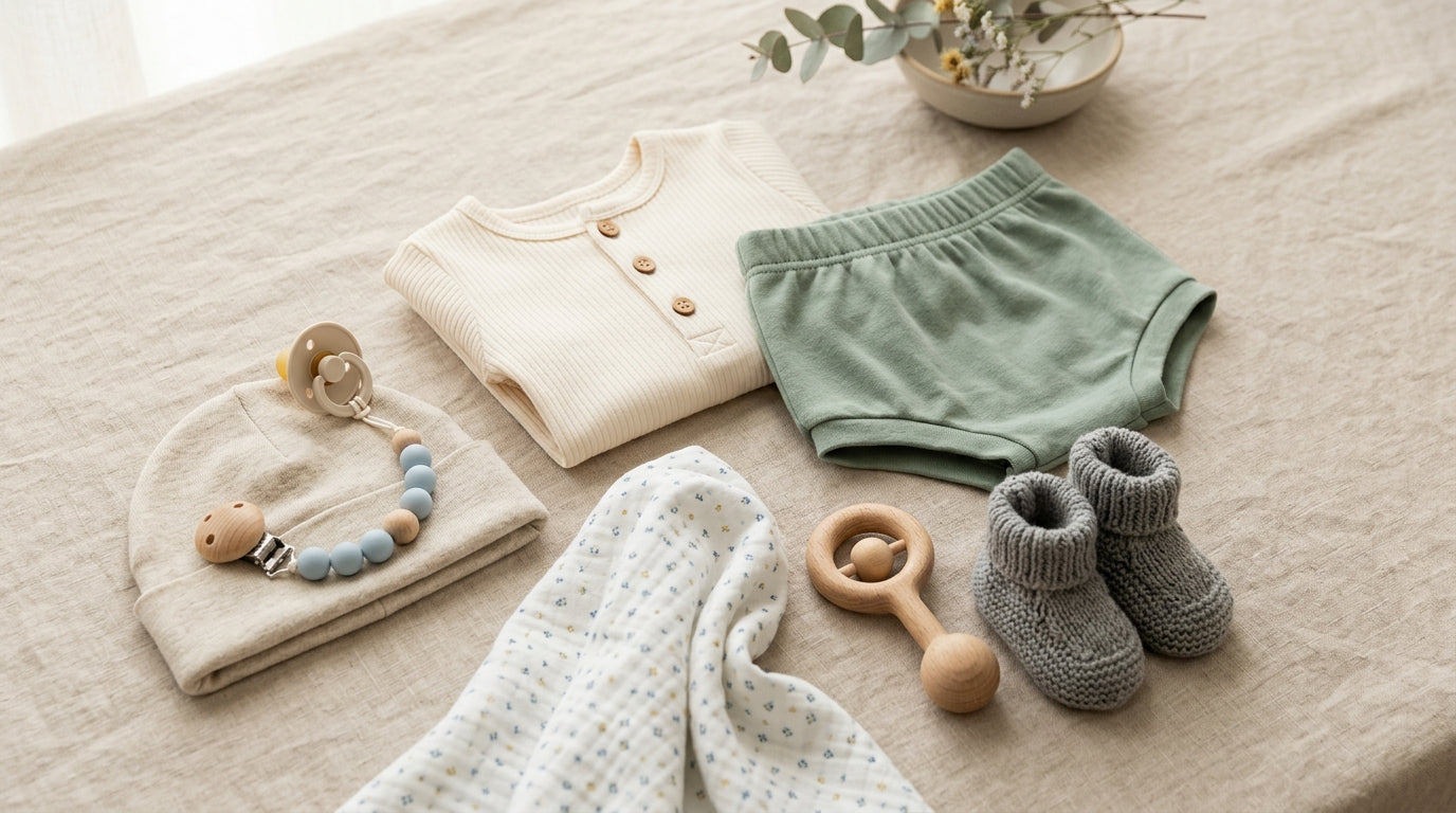 A dad trying to put a long sleeve organic cotton romper on a squirming baby boy