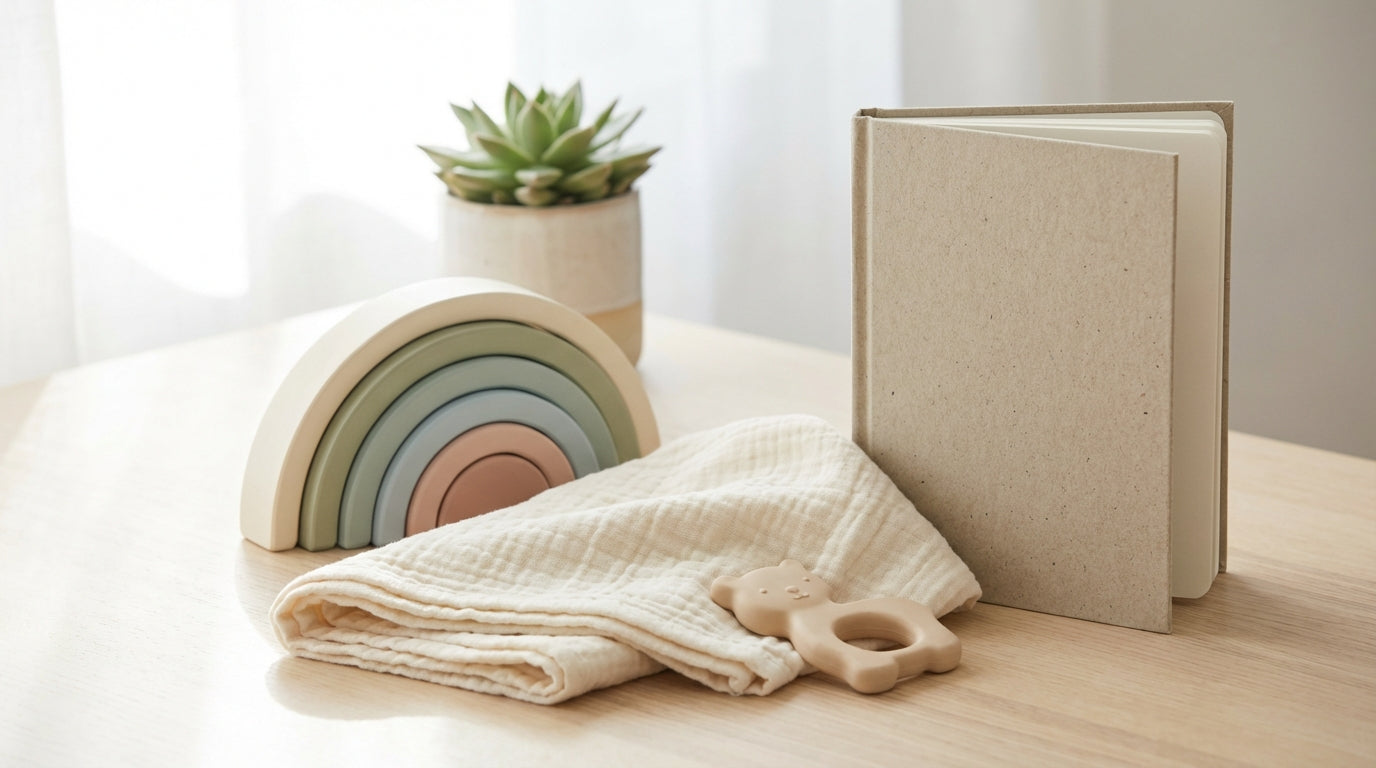 Marcus's 11-month-old baby reaching for a wooden block on the living room floor.