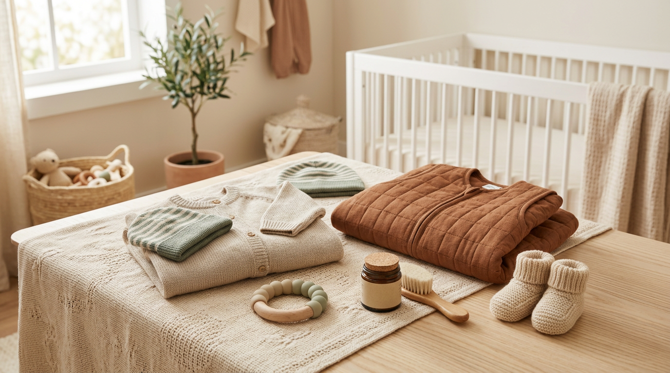 Sarah drinking coffee while holding a crying baby in a puffy winter snowsuit