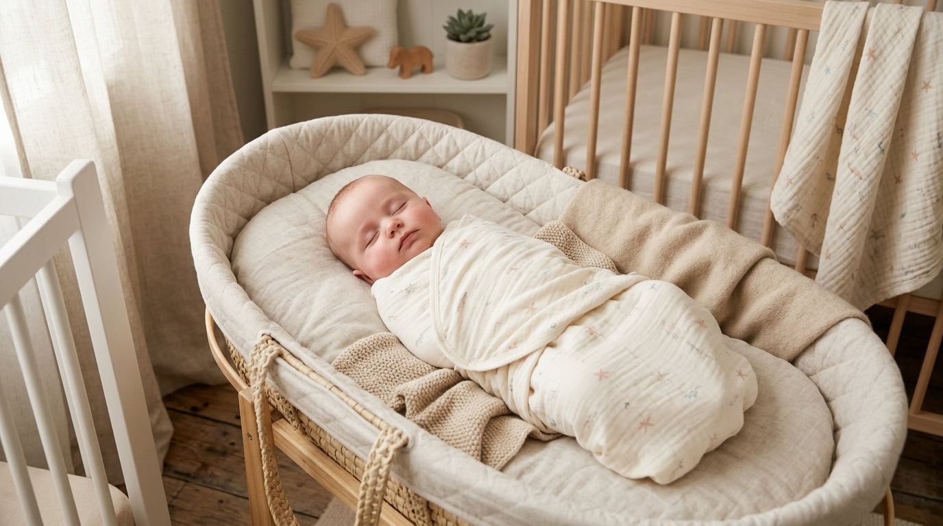 A deeply exhausted dad trying to put a baby swaddle on a flailing infant at 3am