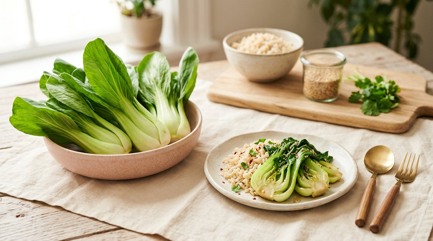 A blurry photo of a baby throwing steamed green vegetables from a highchair.