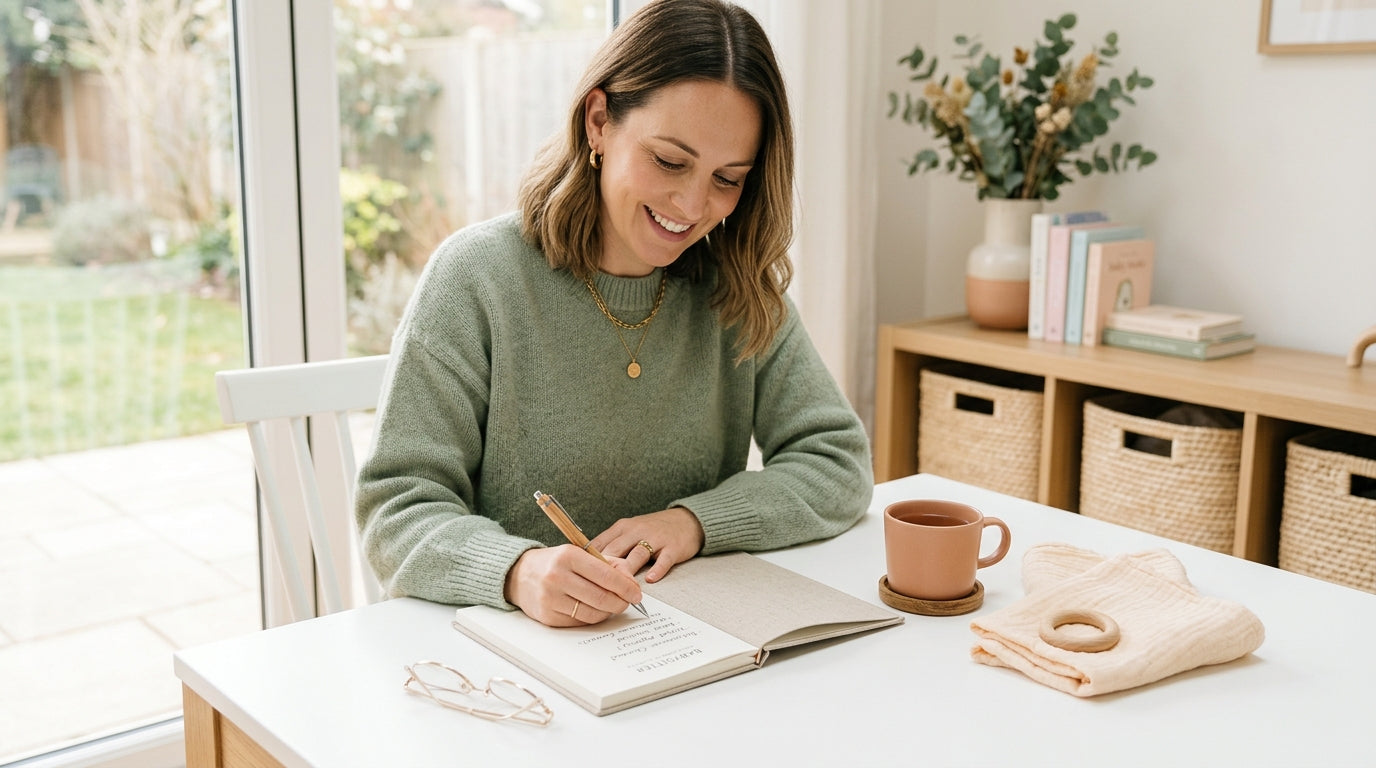 A terrified dad standing in a hallway handing two toddlers to a teenager
