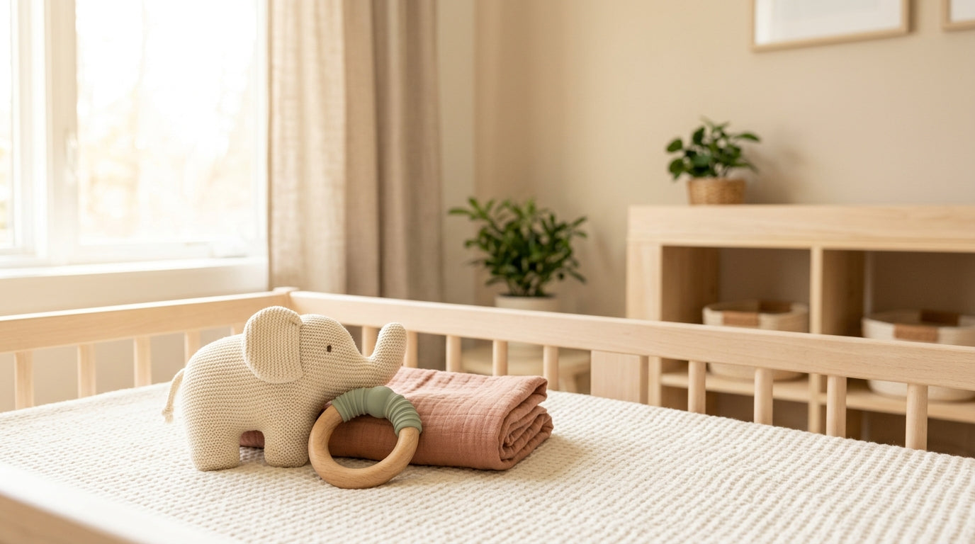 Tired mother holding sleeping toddler while reading phone in the dark