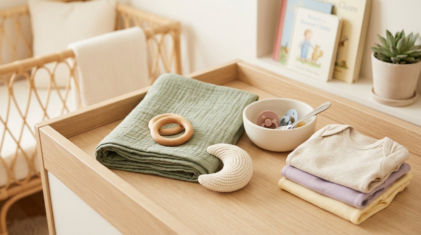 Tired dad singing to his 11-month-old baby in a dark Portland nursery