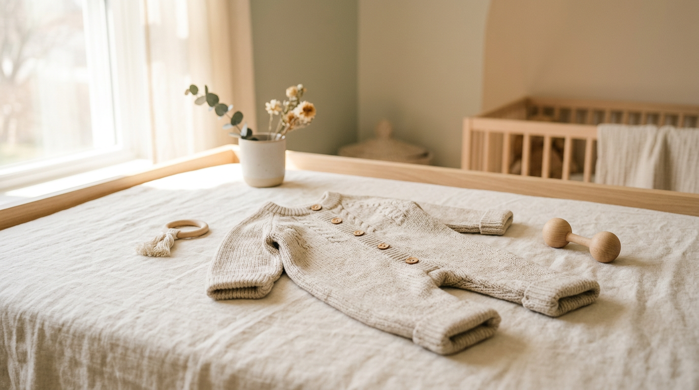 Baby sleeping safely in a ribbed infant knit romper with secure snaps