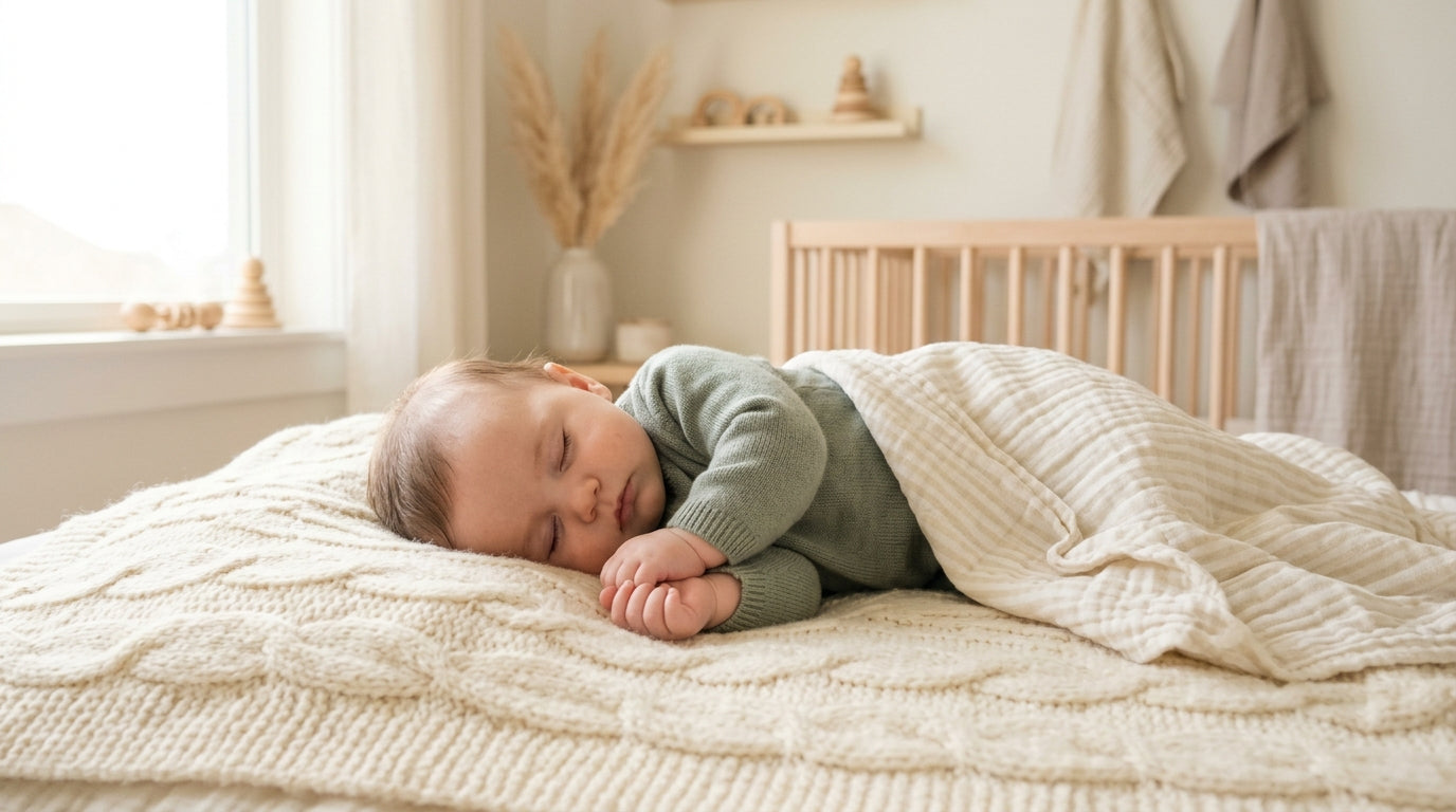 Tired dad holding twin babies in different winter base layers