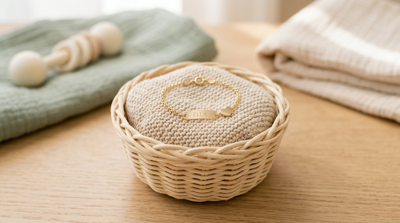 Mother holding a baby's hand while discussing infant jewelry safety
