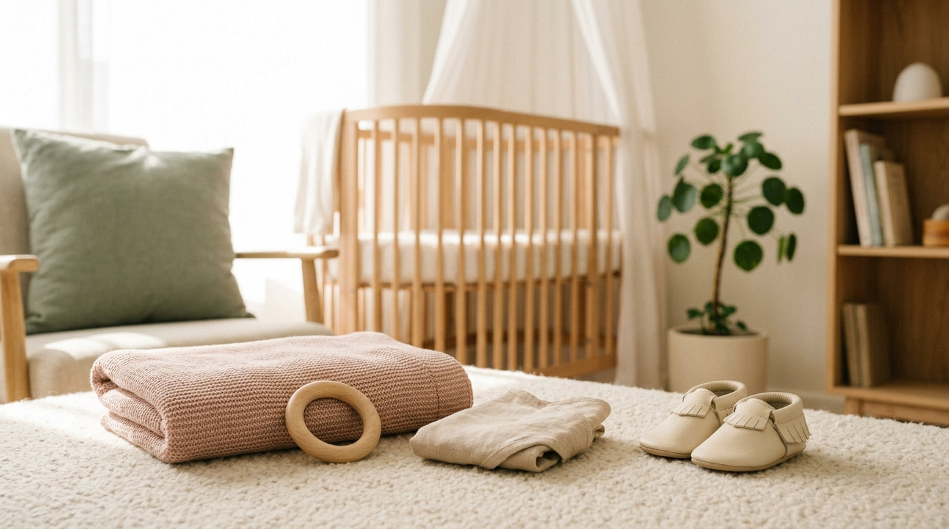 A tired dad sitting on the floor amidst scattered wooden baby toys