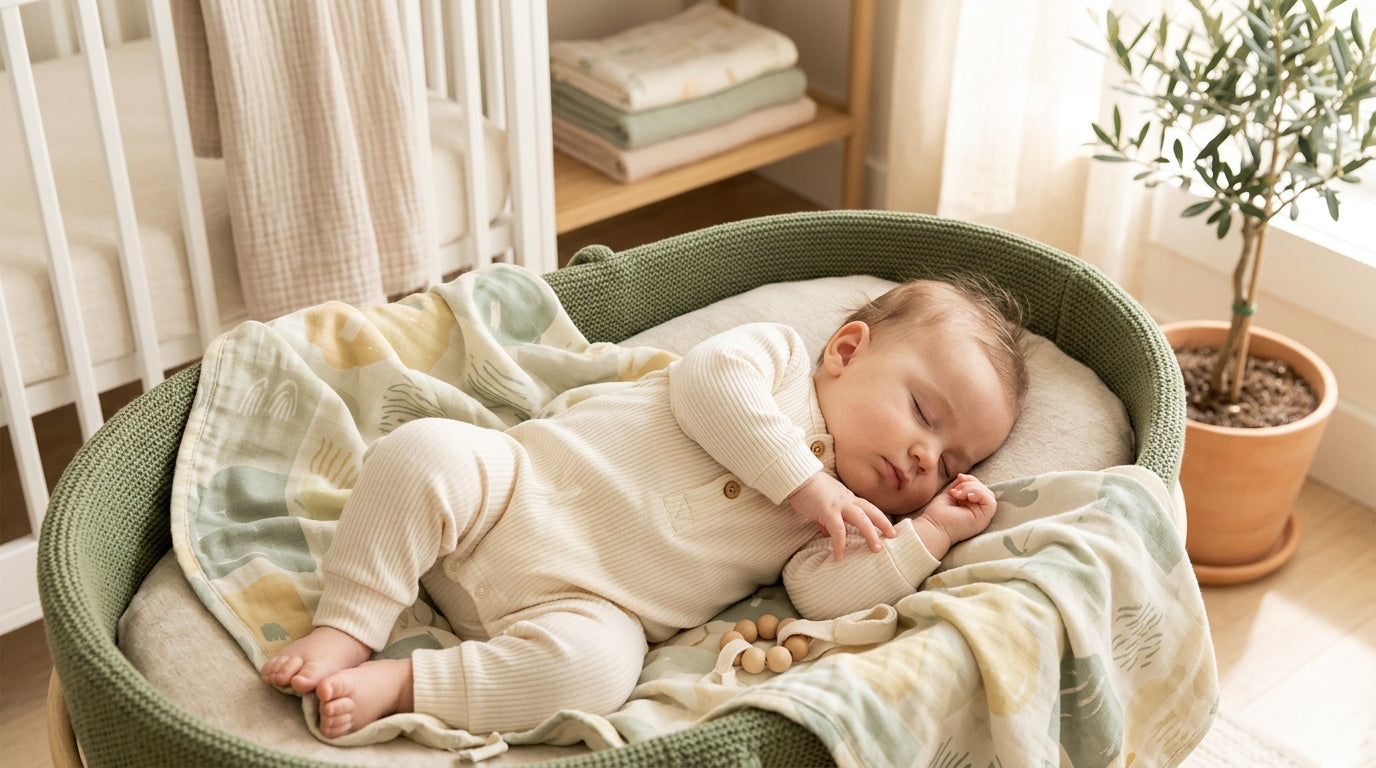 Tired dad looking at a smartphone while holding a baby in a cotton romper