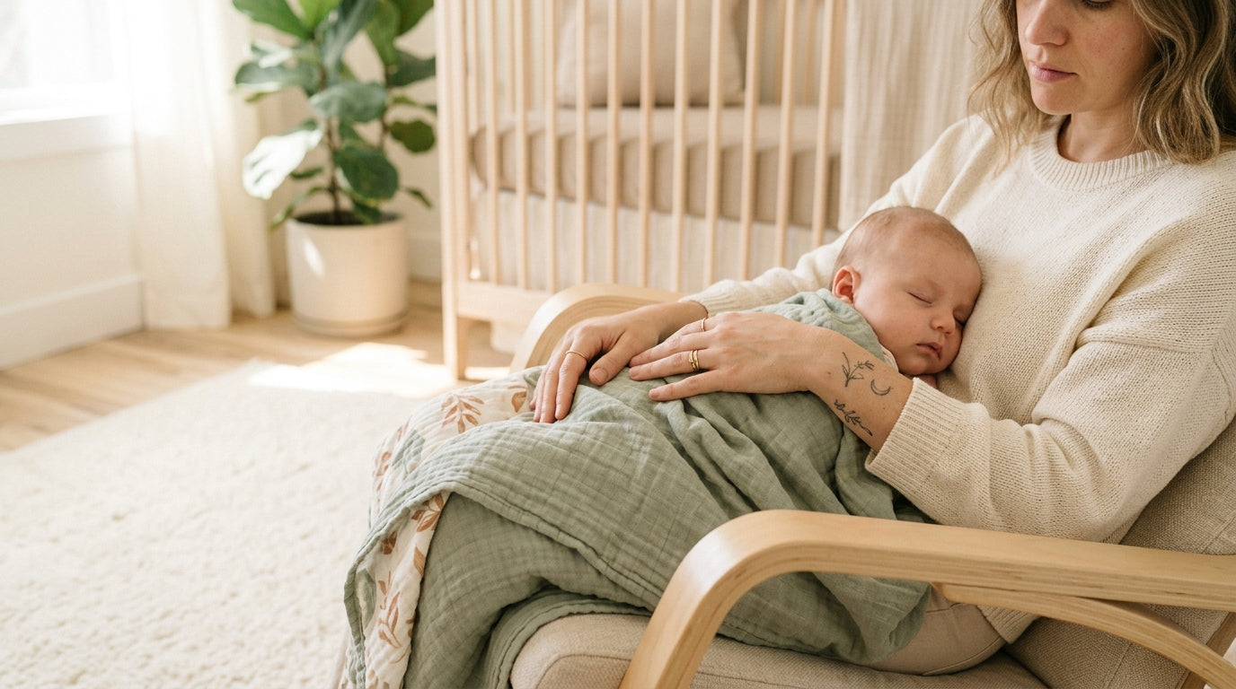 Mom sitting on the edge of a bathtub scrubbing a temporary tattoo off a toddler's arm