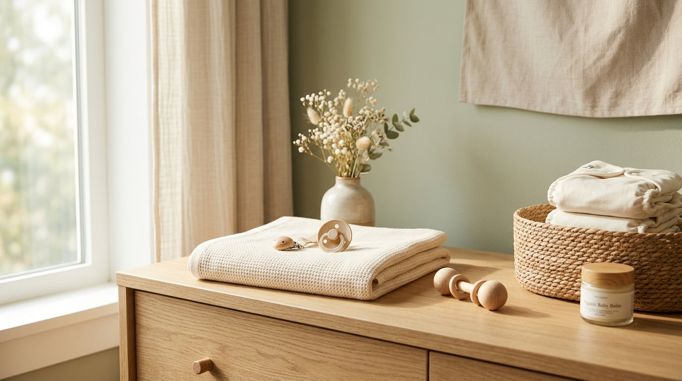 A tired mom sitting on a beige rug drinking coffee while looking stressed at her phone.