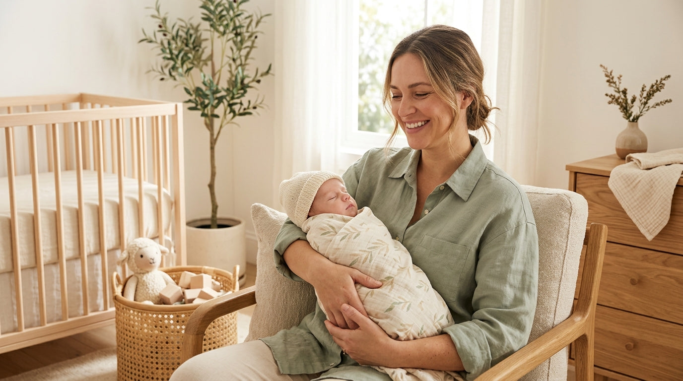 Naomi Osaka holding her infant daughter on a tennis court