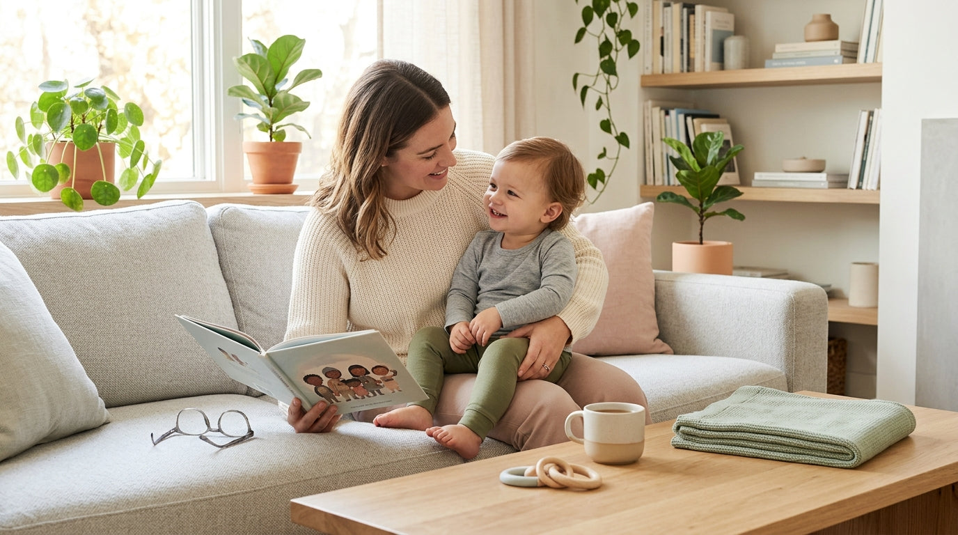 A mom and daughter watching the baby sitters club on a laptop on the couch