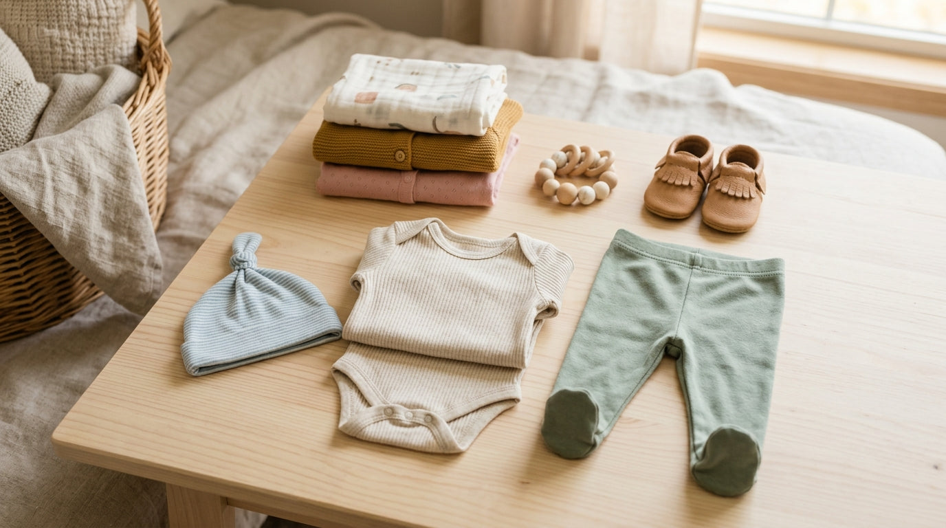 Baby sleeping in a simple organic cotton bodysuit
