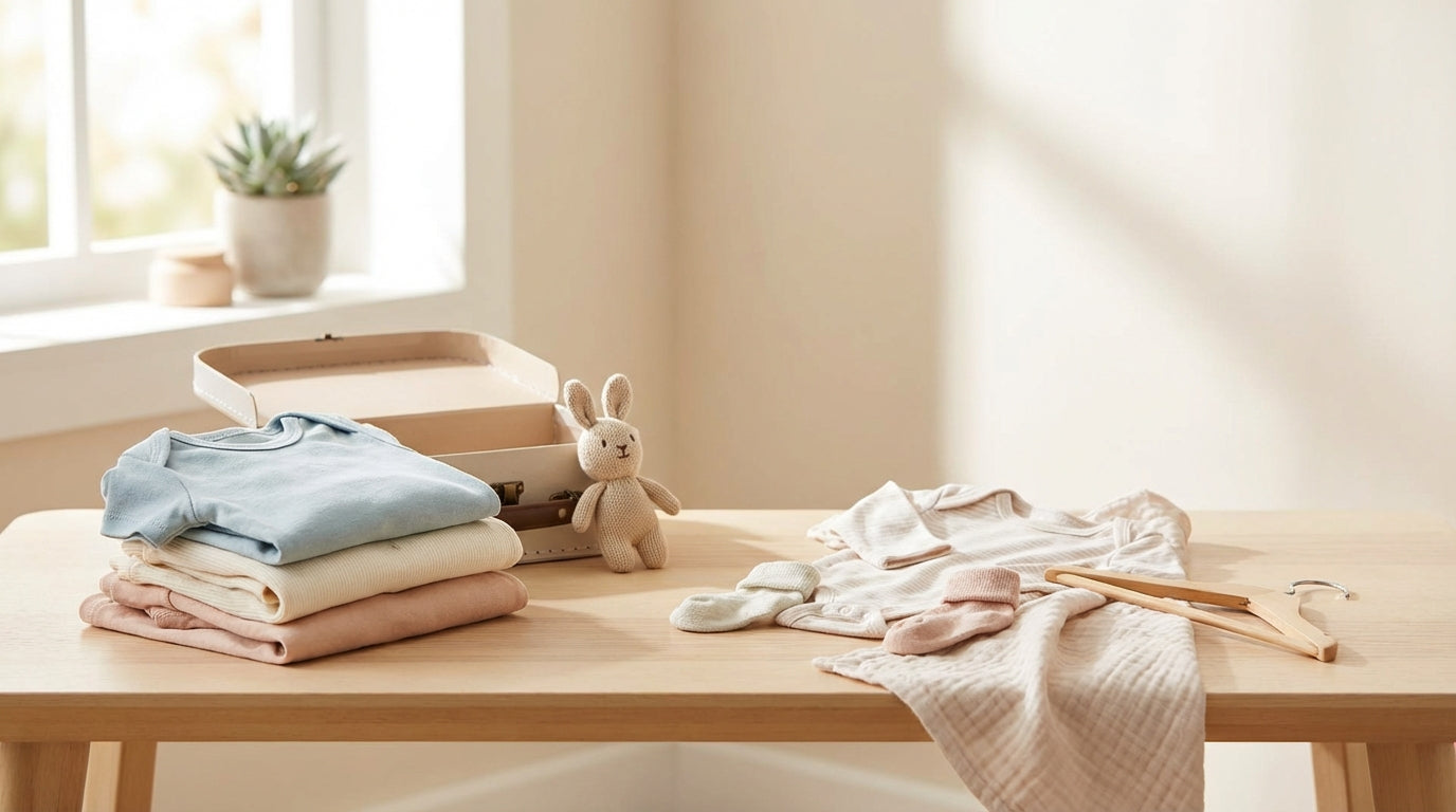 A very tired father attempting to fasten a baby onesie in the middle of the night.