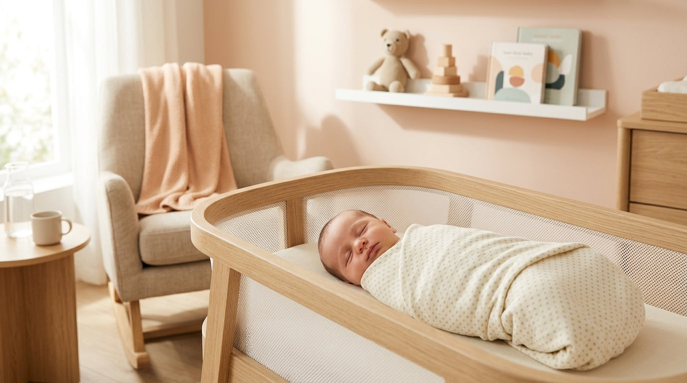 Exhausted mom holding colicky infant trying to survive cry baby lane