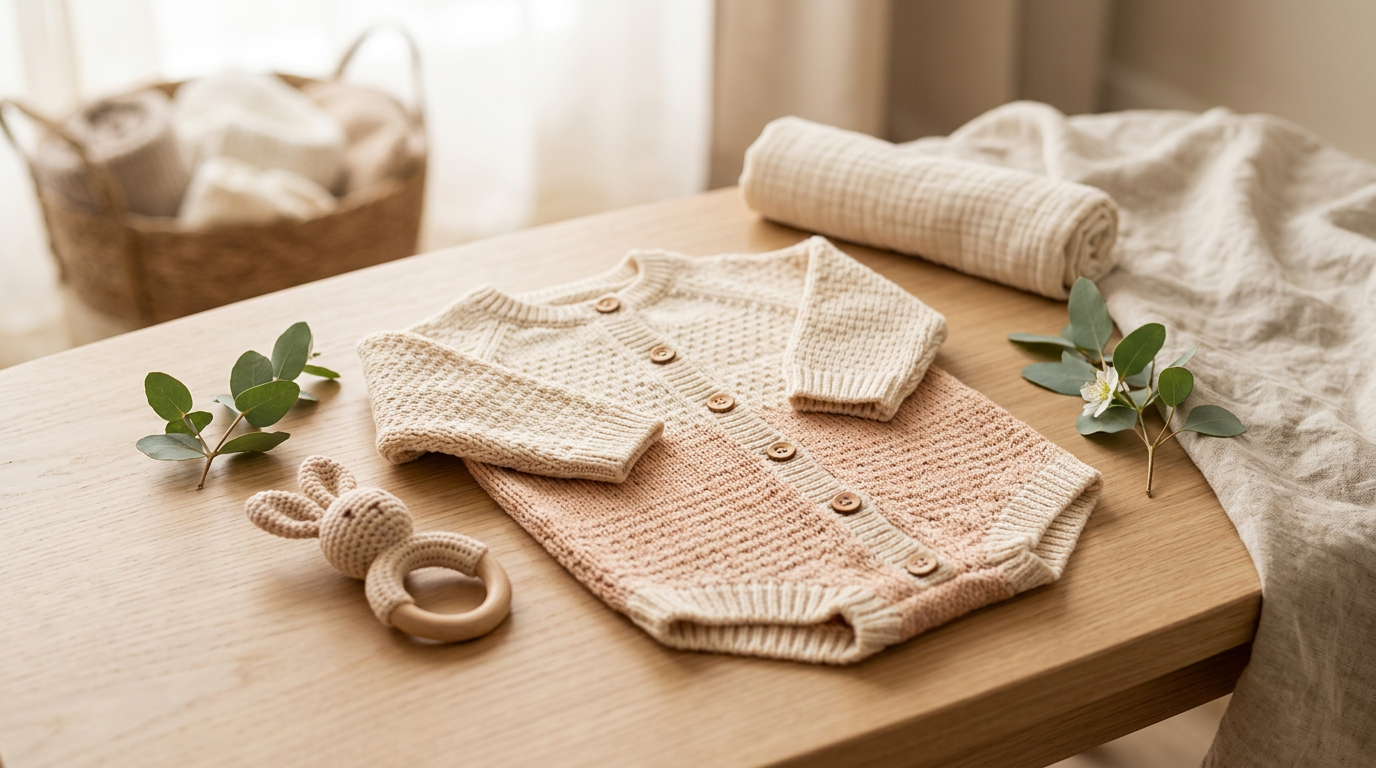 Baby wearing a breathable organic cotton newborn knit onesie