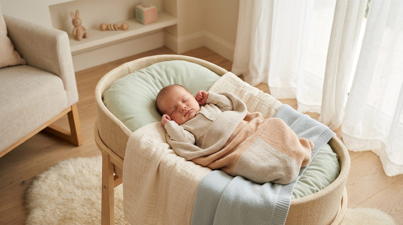 A sleeping newborn wrapped in a breathable floral blanket