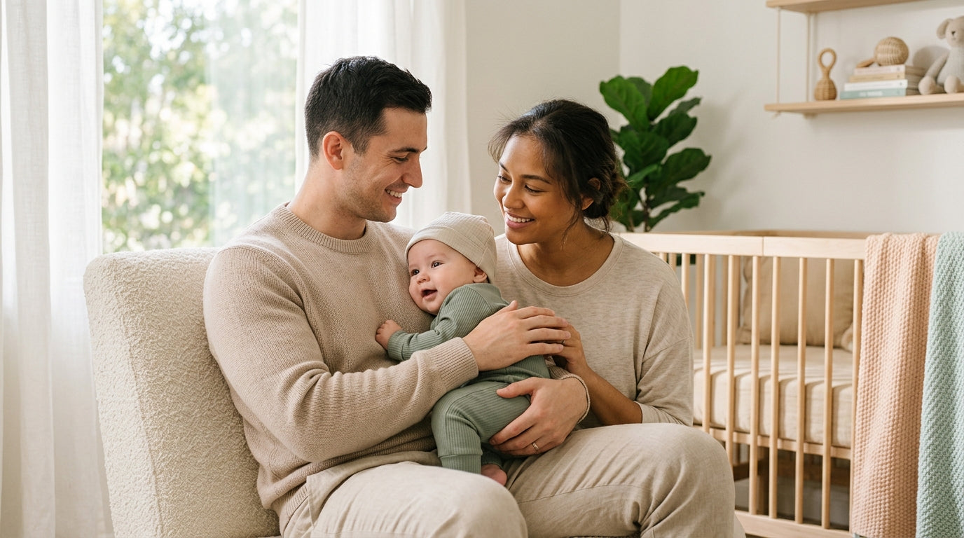 A tired mom dealing with static postpartum hair regrowth around her hairline