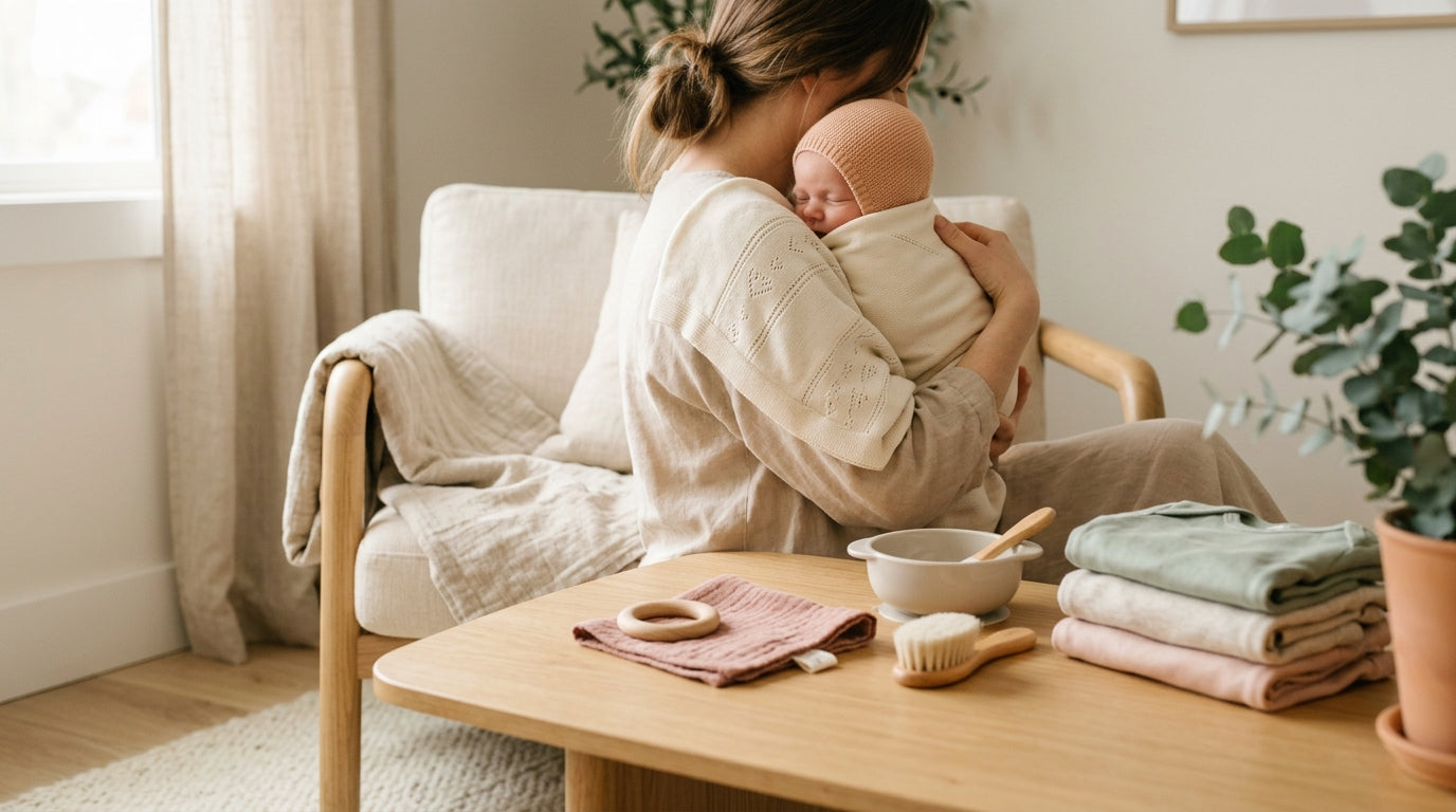 A very tired dad holding two crying babies while trying to drink cold coffee