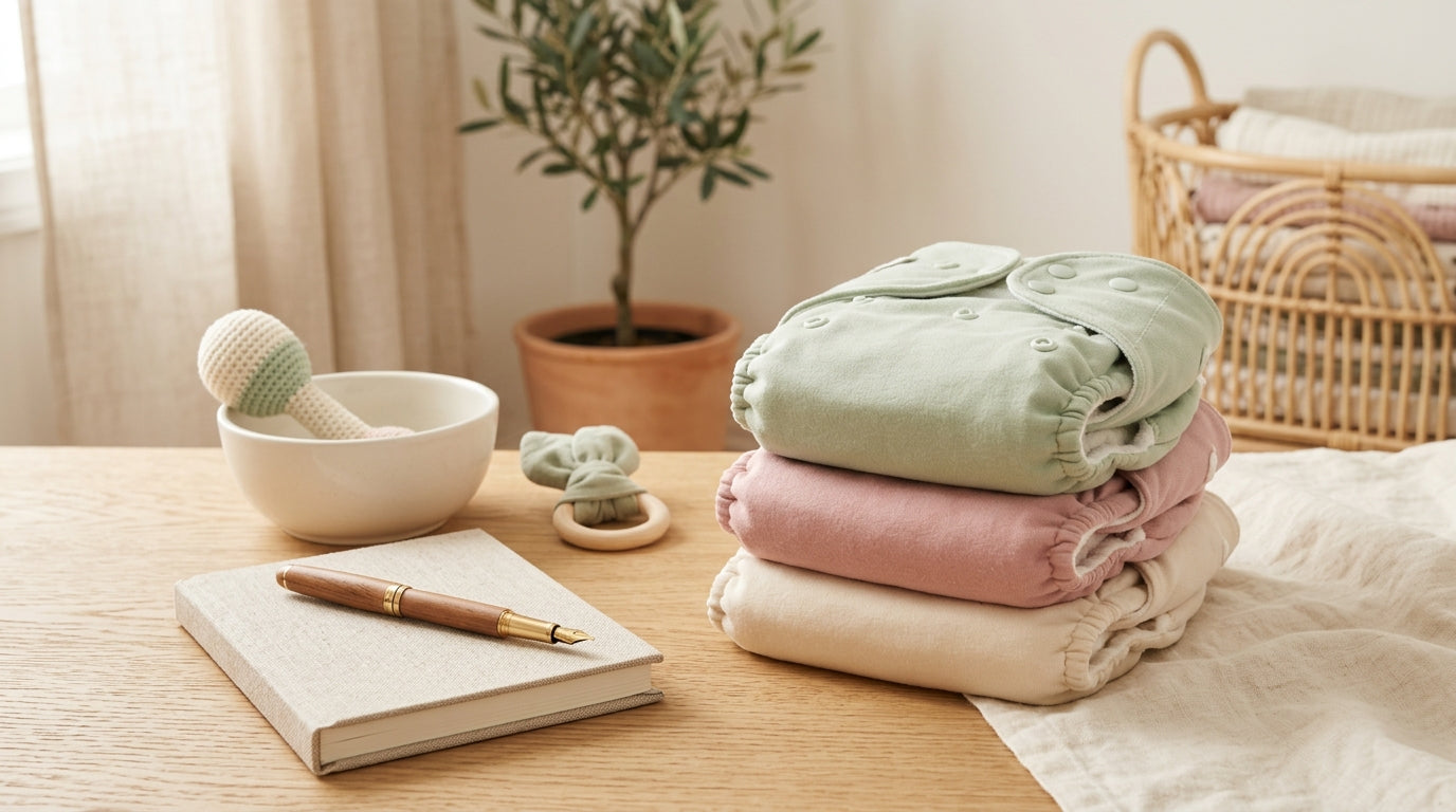 A tired mother checking a baby diaper on a changing table