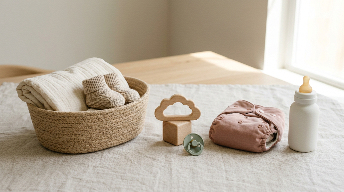 A tired dad looking at a massive spreadsheet of newborn products on his laptop