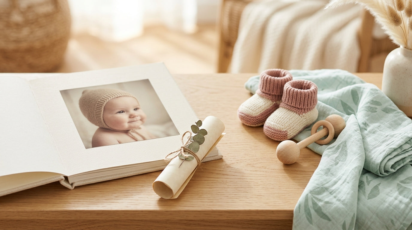 An exhausted dad staring at his phone in the dark while holding a baby