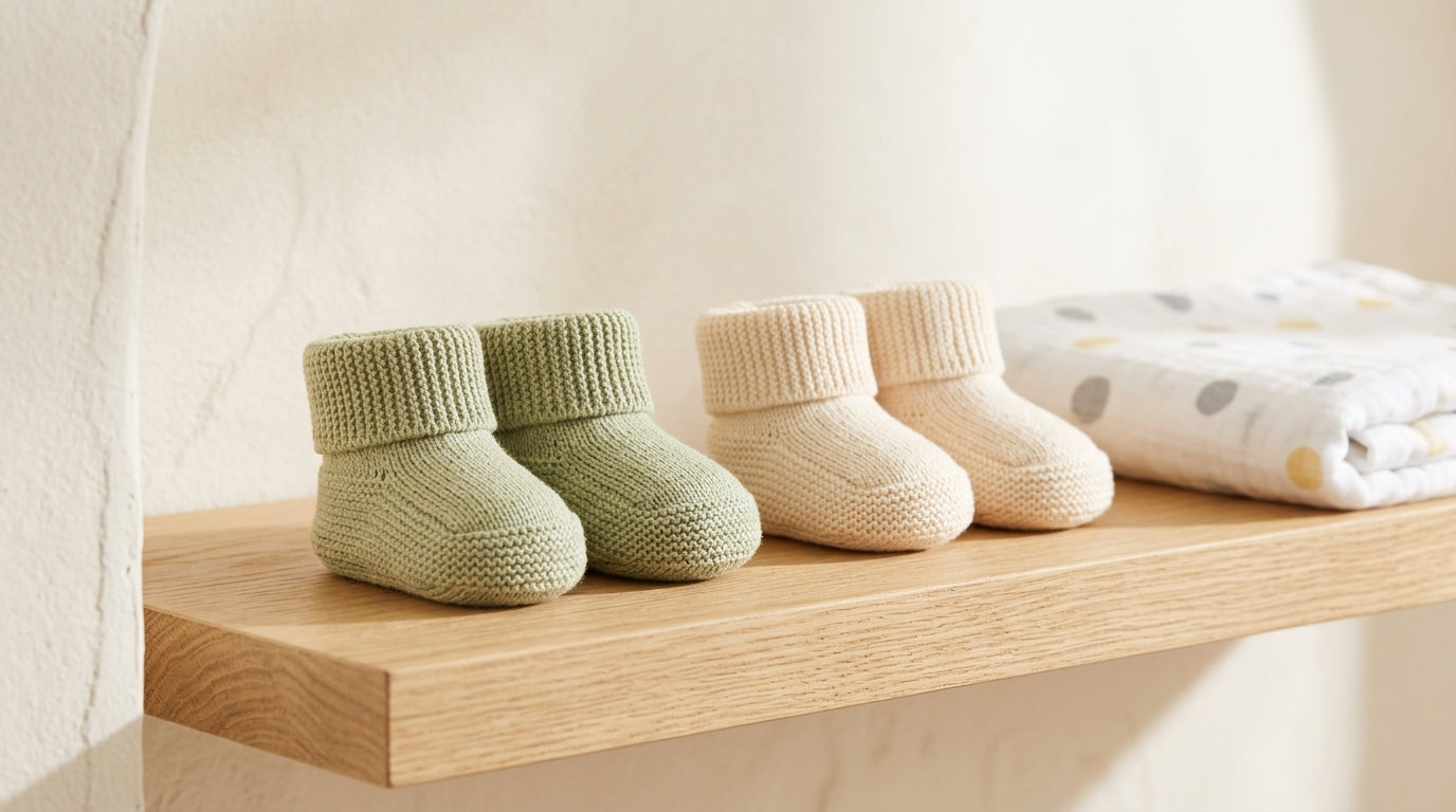 Dad sitting on a rug with twin baby girls playing with wooden sensory toys
