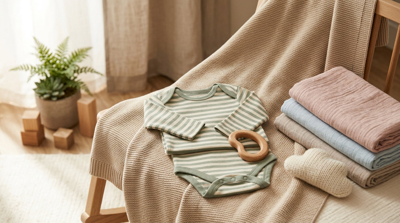 A stressed mother holding her highly congested infant next to a cool mist humidifier at night