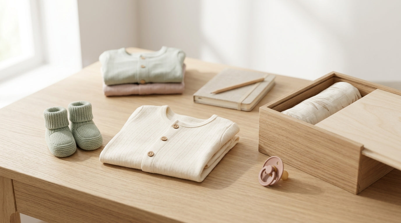 Sleep-deprived dad holding a baby in an oversized wrap bodysuit