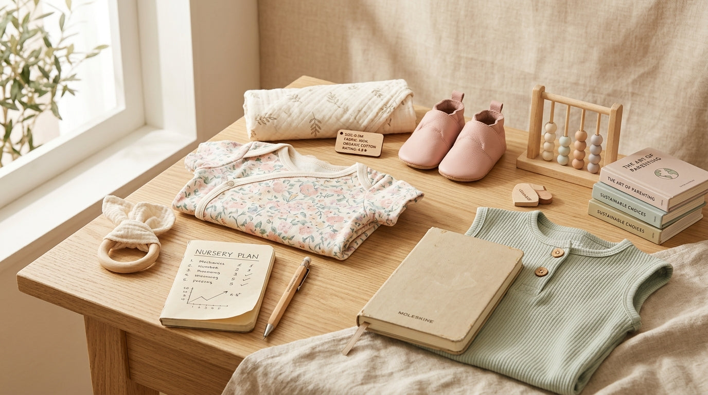 A confused dad holding up a tiny, overly complicated baby dress with too many snaps.