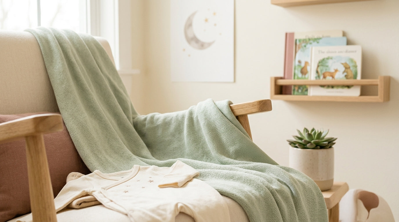 Mom singing there goes my baby lyrics to her crying infant in a dark nursery.