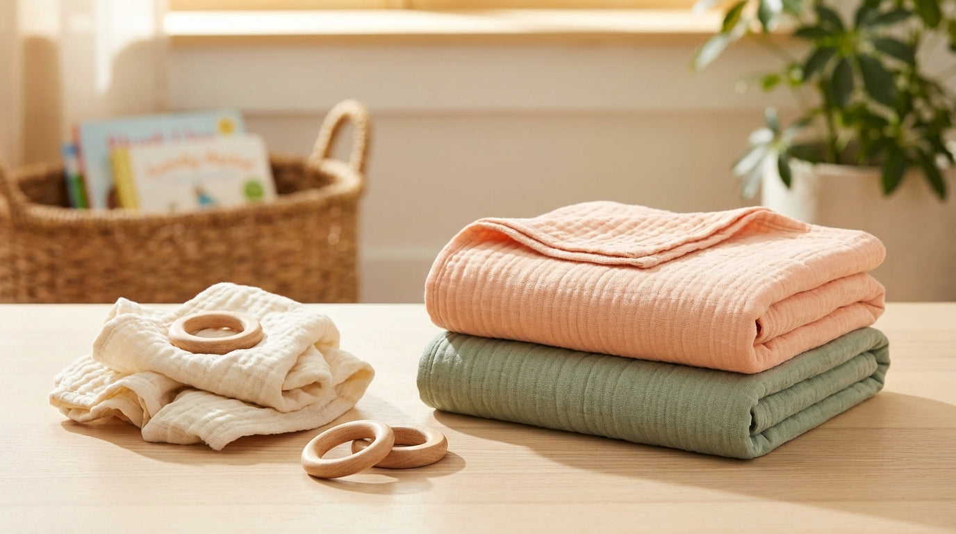 A dad nervously watching his twin toddlers tangle themselves in a loose cot covering
