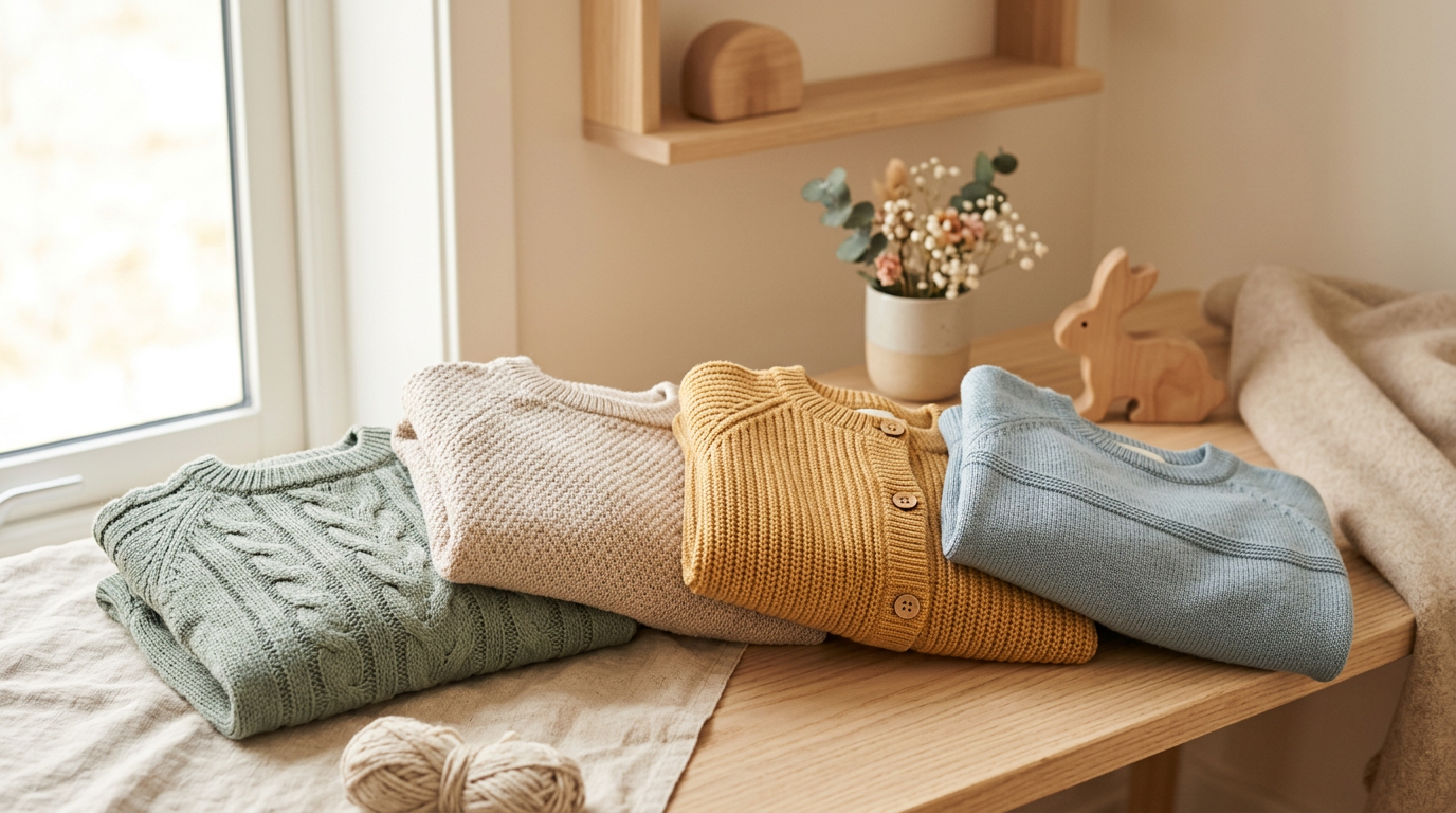 Toddler boy in a messy blue knit sweater drinking from a sippy cup