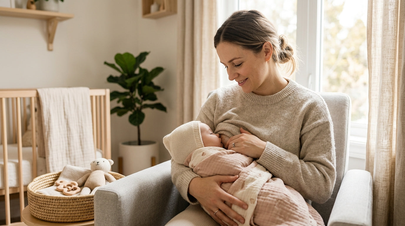 Mother reclined doing laid back breastfeeding with her infant