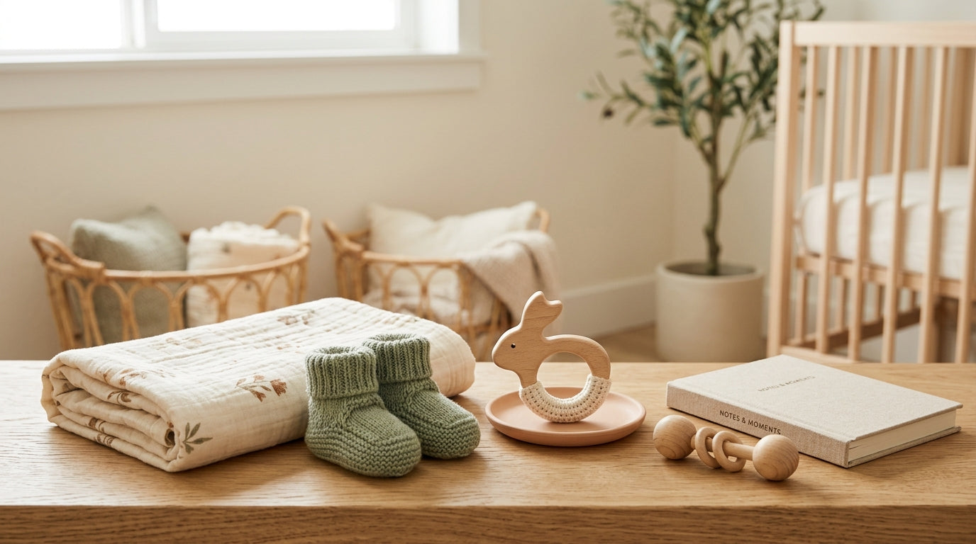 Exhausted mother laughing on floor surrounded by baby boxes
