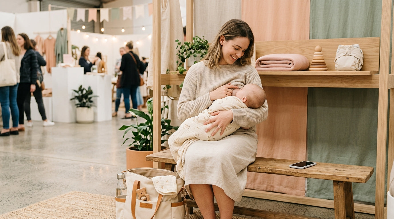 A realistic look at navigating crowded baby product expos and TV screen time rules for infants