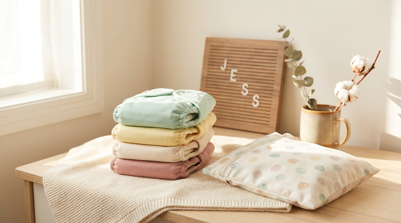 Exhausted mother staring at her phone next to a giant box of diapers