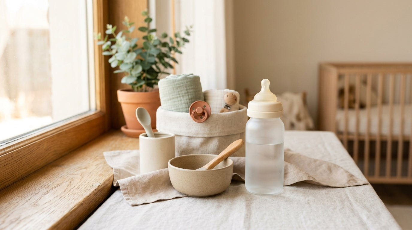 A very tired dad staring blankly at a wall of infant milk cans in a grocery store aisle.