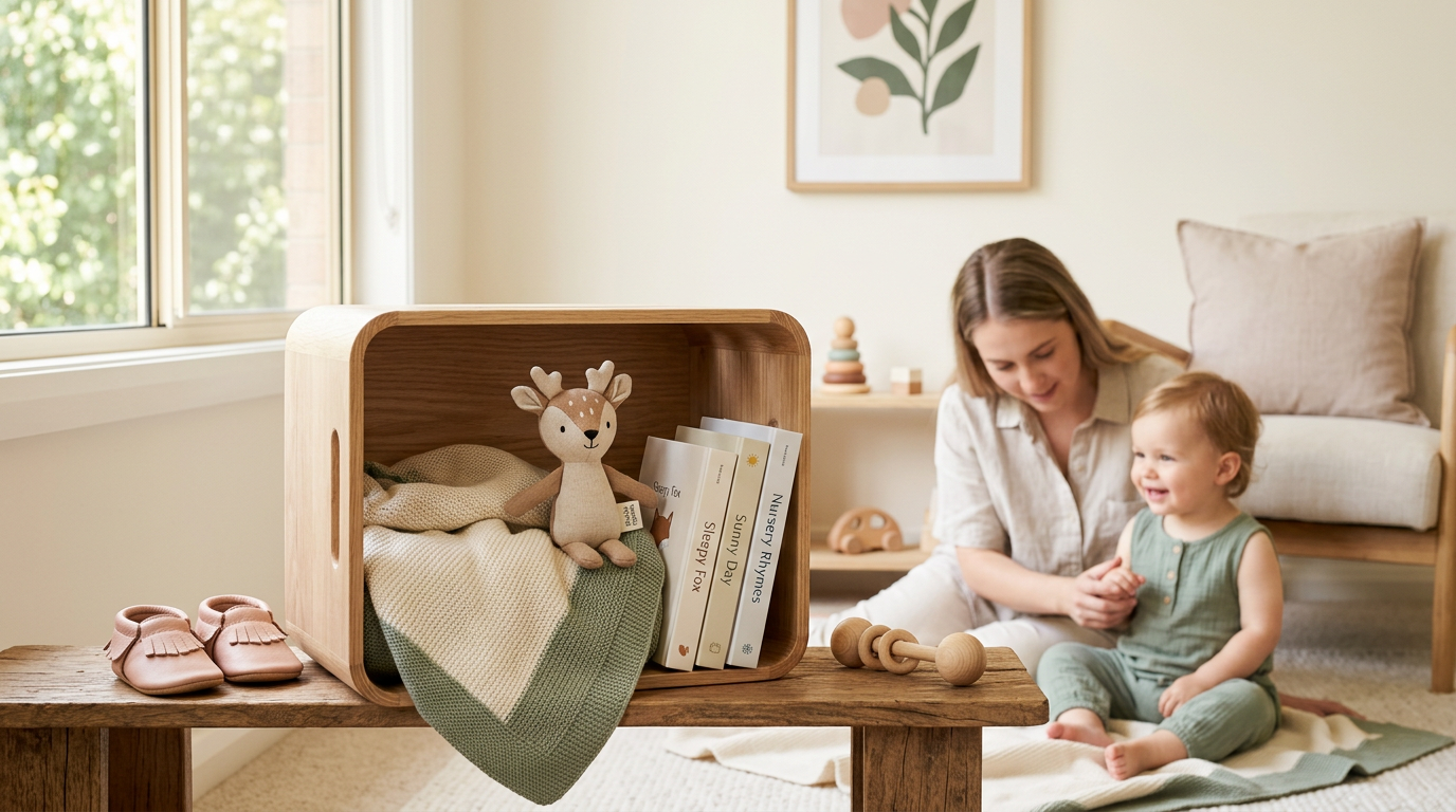 College student playing with baby on a playmat