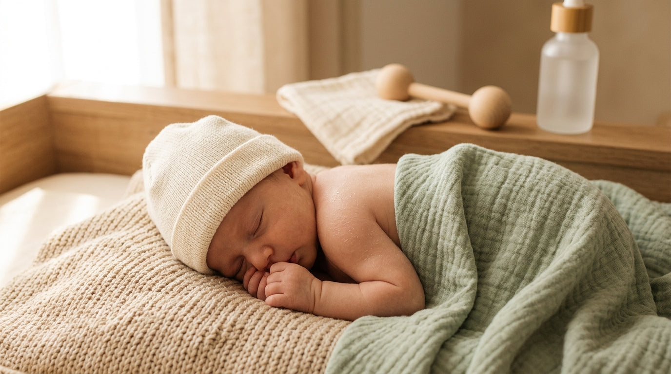 Newborn twin baby covered in natural white vernix right after birth