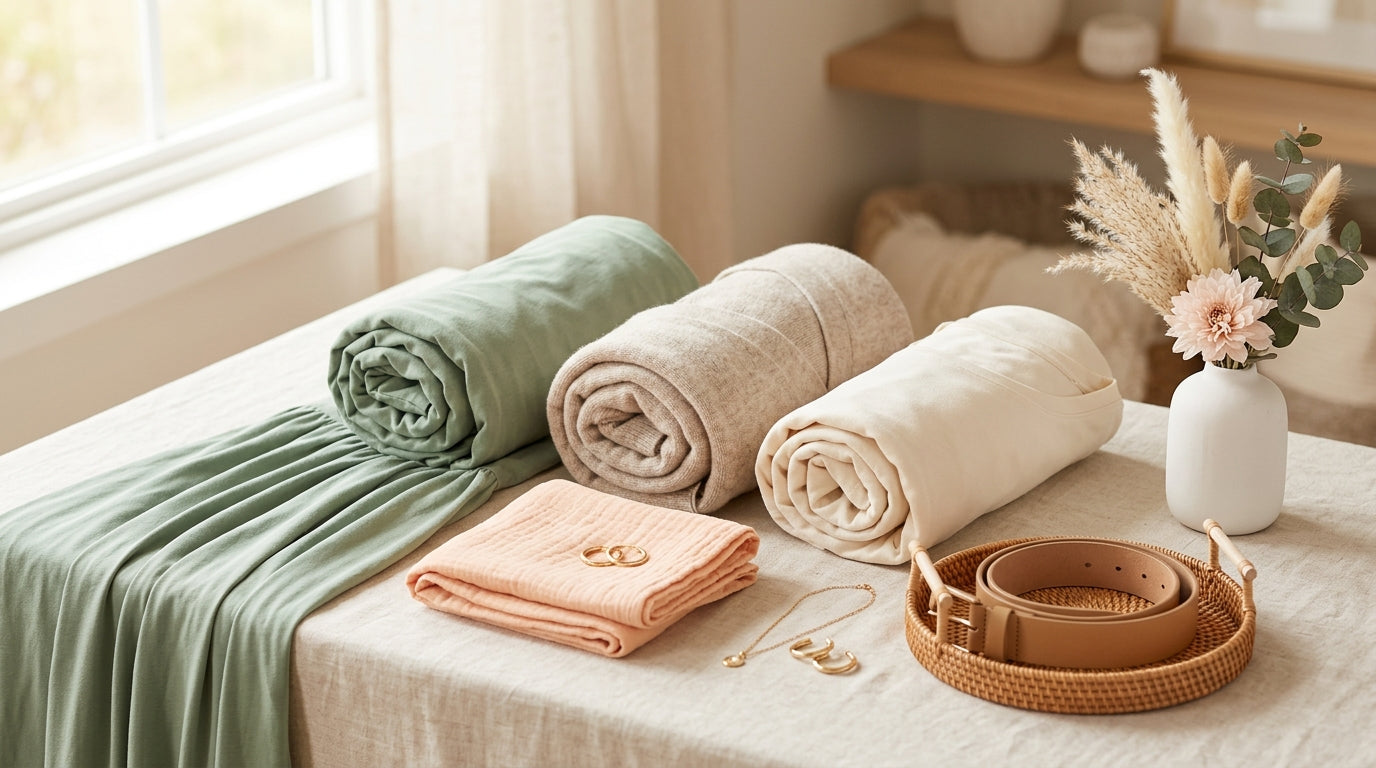 A dad holding up a tiny baby shower outfit looking entirely confused.