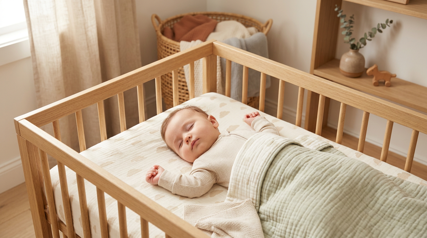 Tired mom holding a crying baby looking at the clock at 3 AM