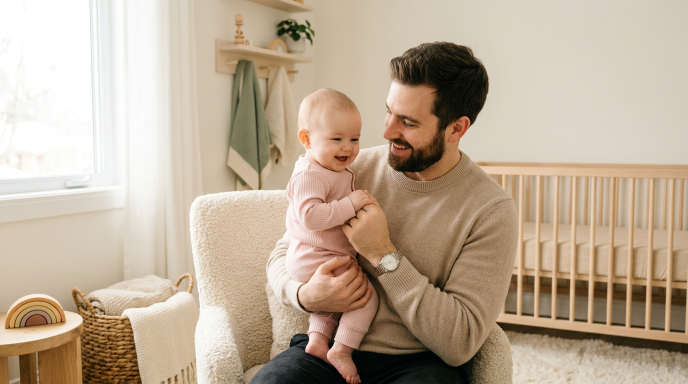 First time dad looking confused at a blurry ultrasound monitor