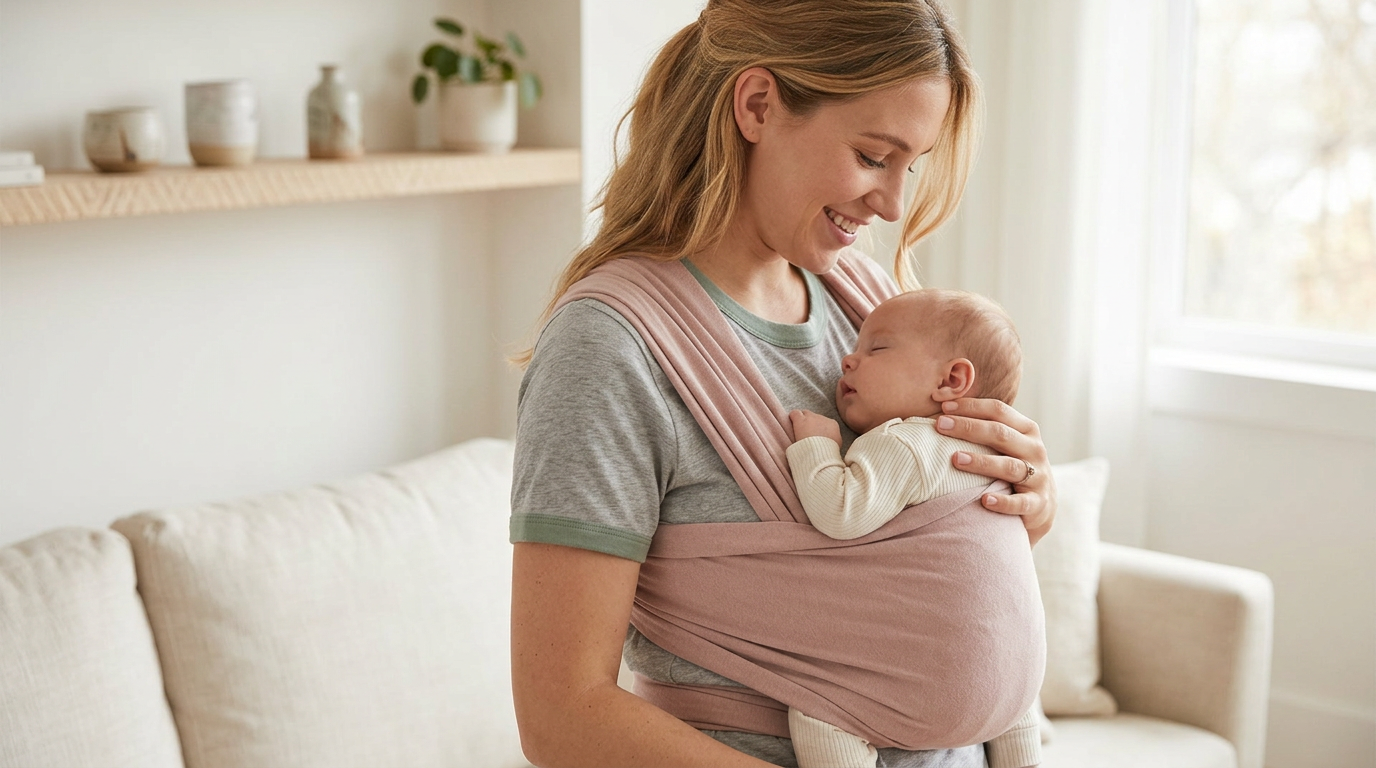 Mother wearing a vintage womens ringer tee holding a toddler in a matching shirt