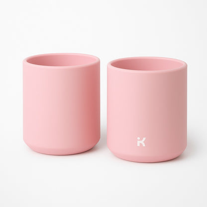 Close-up of Light Pink silicone mug with soft-touch material, perfect for sensitive gums and developing teeth