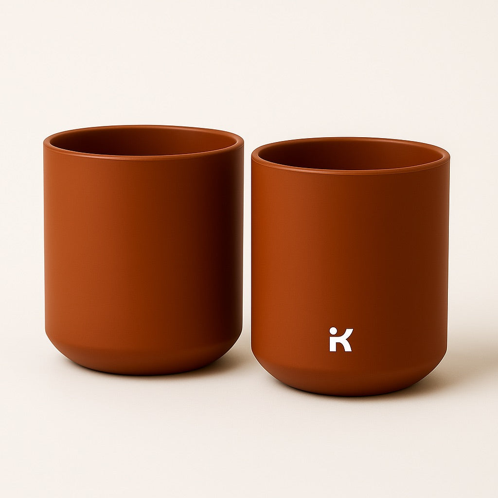 Close-up of Satin Brown silicone mug showing the thickness and quality of the premium food-grade silicone