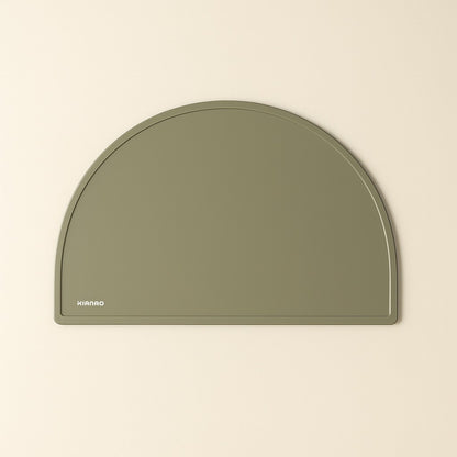 Sage Green silicone placemat featuring minimalist half-moon shape and perfect size for place settings