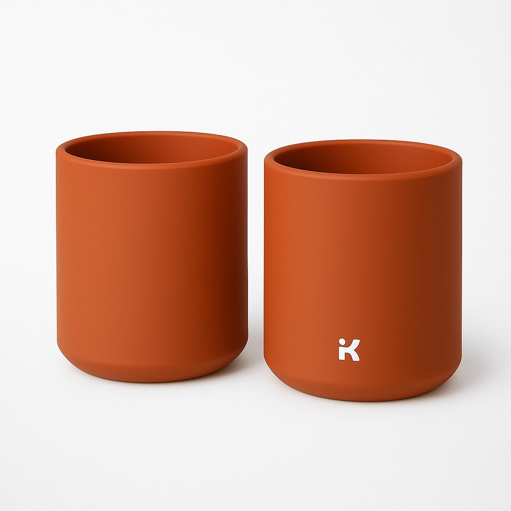 Terra Cotta silicone mug set with spill-resistant design and easy-grip handles for babies and toddlers